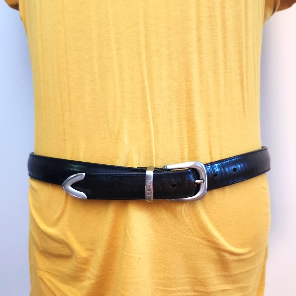 NAUTICA BLACK GENUINE LEATHER 1" WIDTH BELT W/SILVER BUCKLE